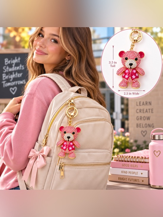Accessories - Cute Pink Crystal Teddy Keychain /Bag Charm